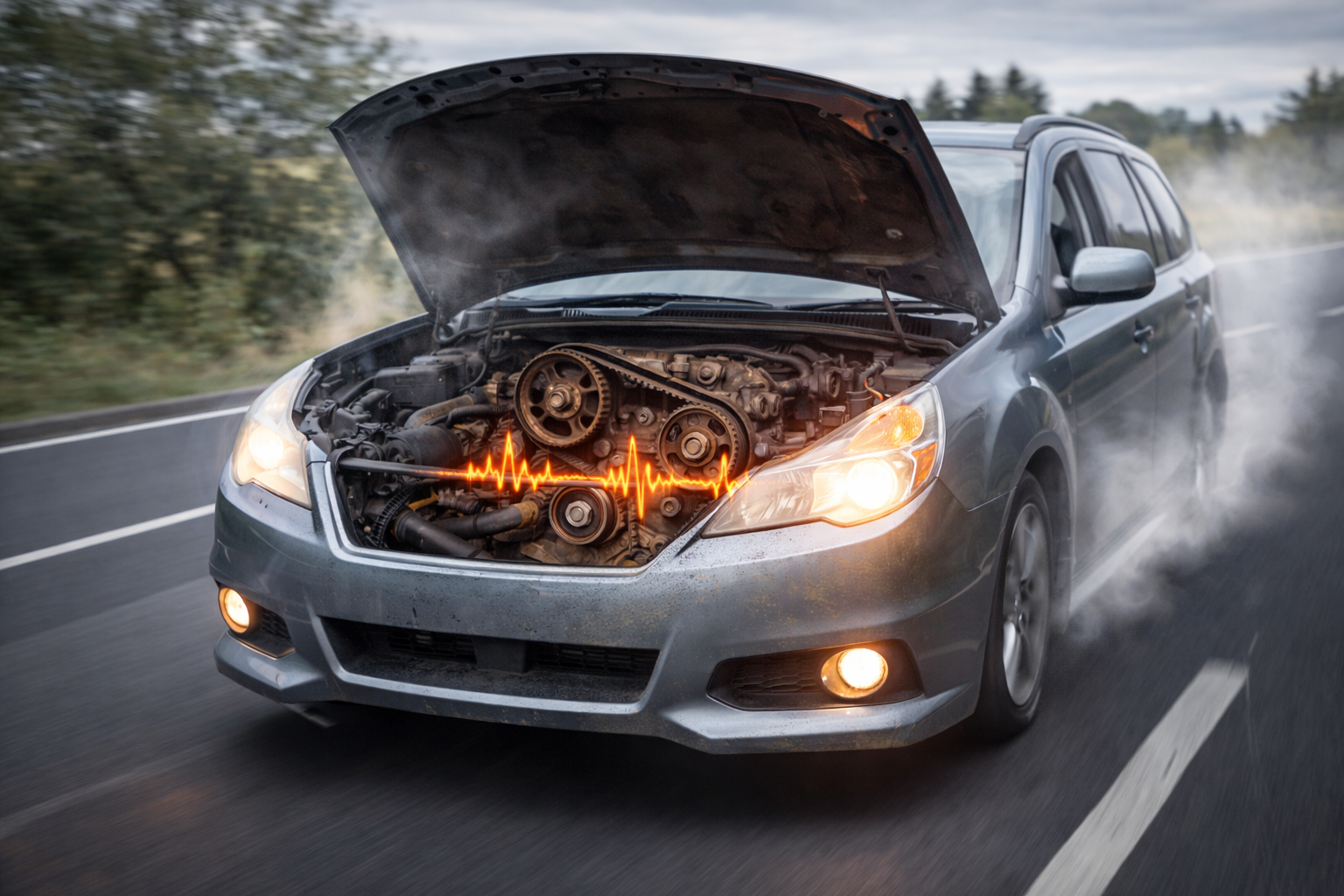 "تصویر دلایل خرابی تسمه تایم شامل علائم مانند دمای بالا، فشار زیاد، کیفیت پایین تسمه تایم و عدم تعویض به‌موقع."