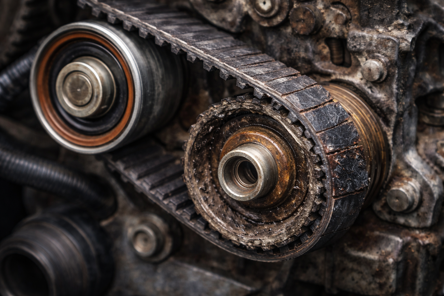 "تصویر مربوط به سوالات متداول در مورد خرابی تسمه تایم با جدول و آیکون‌های مرتبط به تعمیرات و نگهداری خودرو."